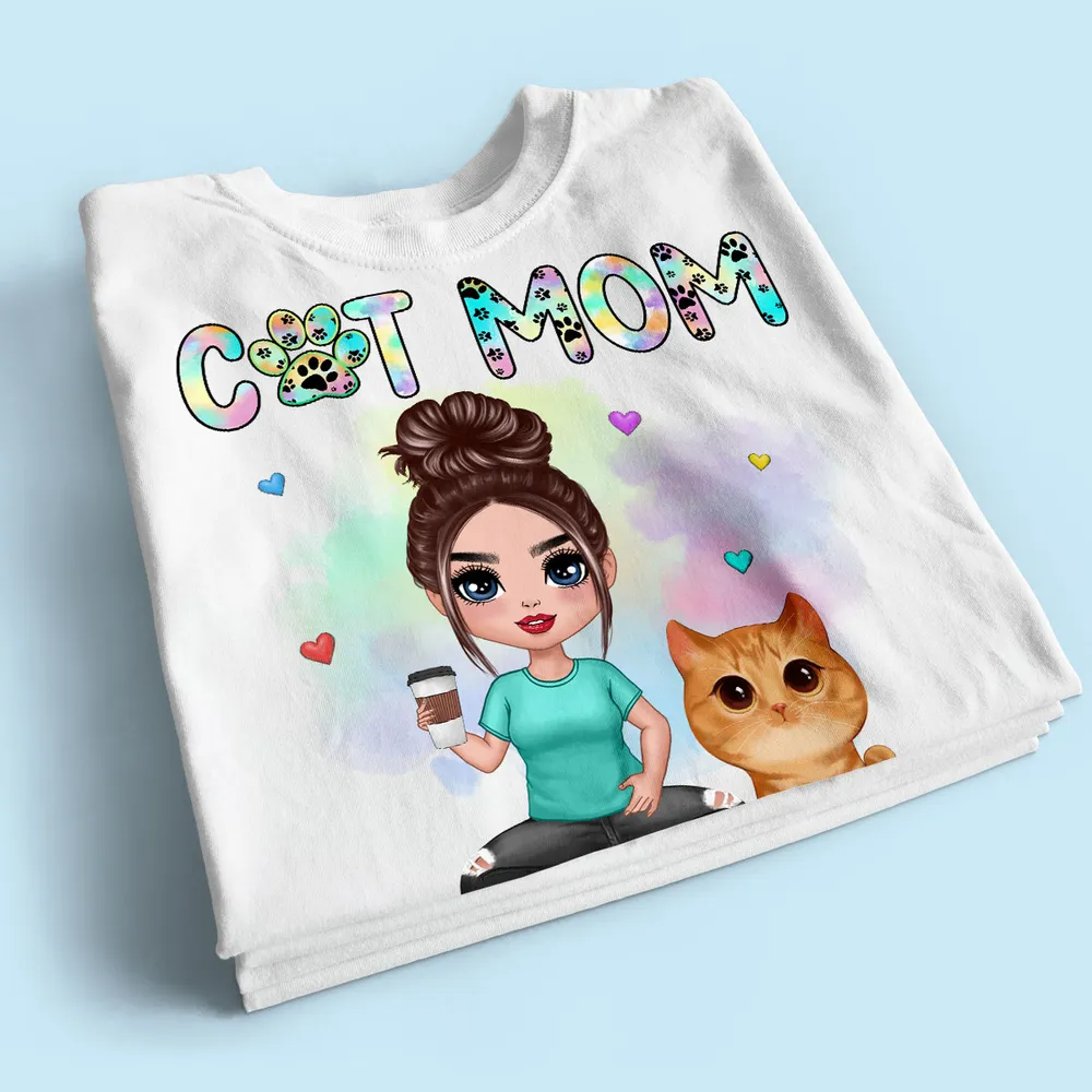 Pastel Paw Patterns Cat Mom Watercolor Cute Cats Personalized Shirt - Gift For Cat lovers