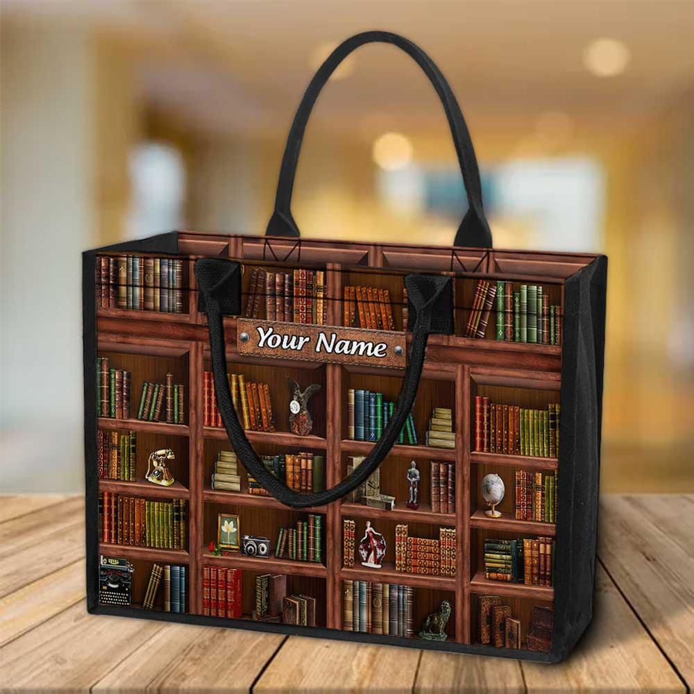 Library Book Shelf Personalized Canvas Tote Bag - roadsir
