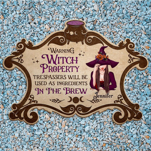 Custom Personalized Witch Doormat - Gift Idea For Halloween/ Home Decor - Warning Witch Property Trespassers Will Be Used As Ingredients In The Brew
