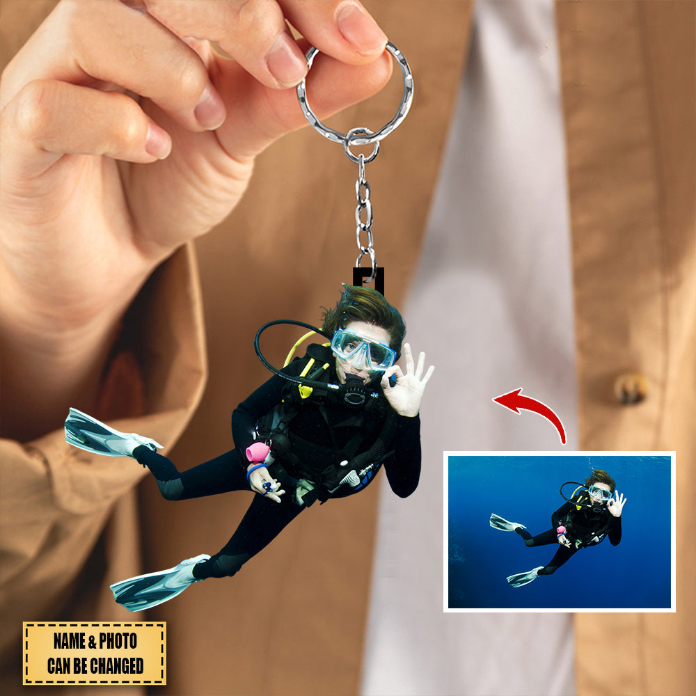 Personalized Scuba Diving Acrylic Keychain - Gift For Diving Lovers, Divers - Upload Photo