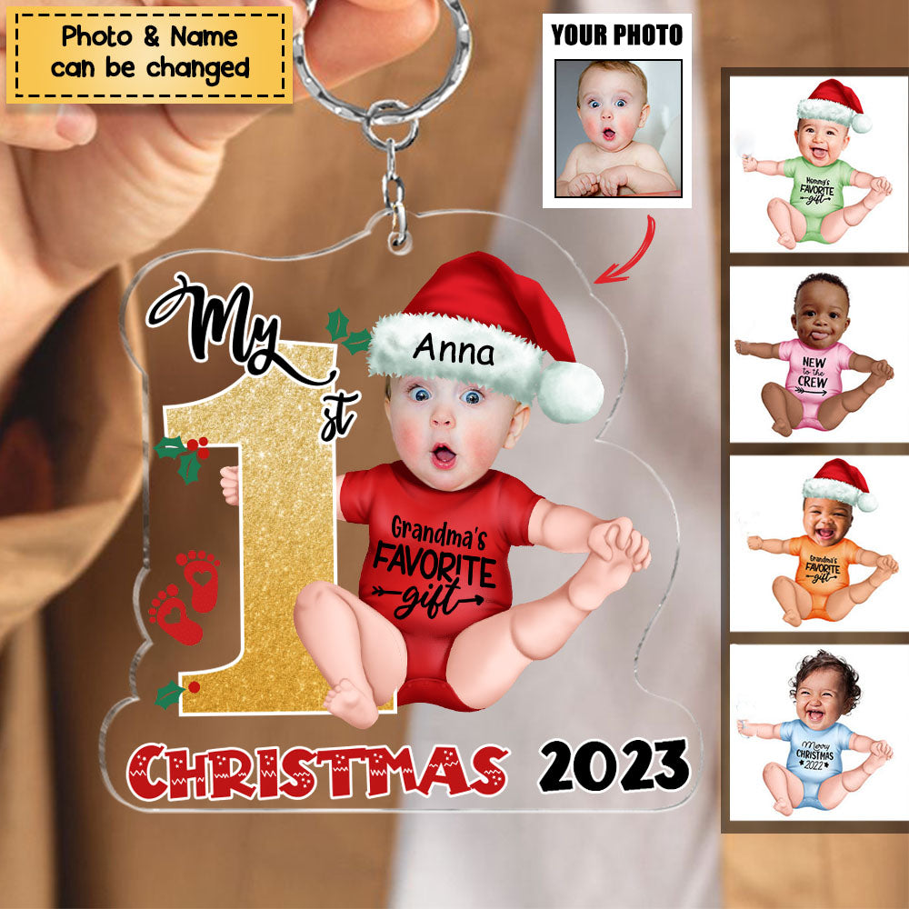 Personalized Custom Acrylic Keychain from Photo - Baby Onesie - My First Christmas