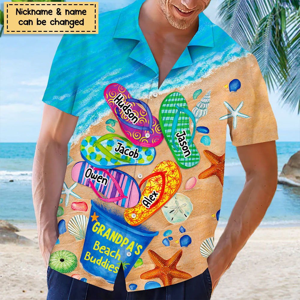 Nana's Beach Buddies Summer Flip Flop Personalized Hawaiian Shirt Perfect Gift for Grandmas Moms Aunties HTN10MAY23CT2