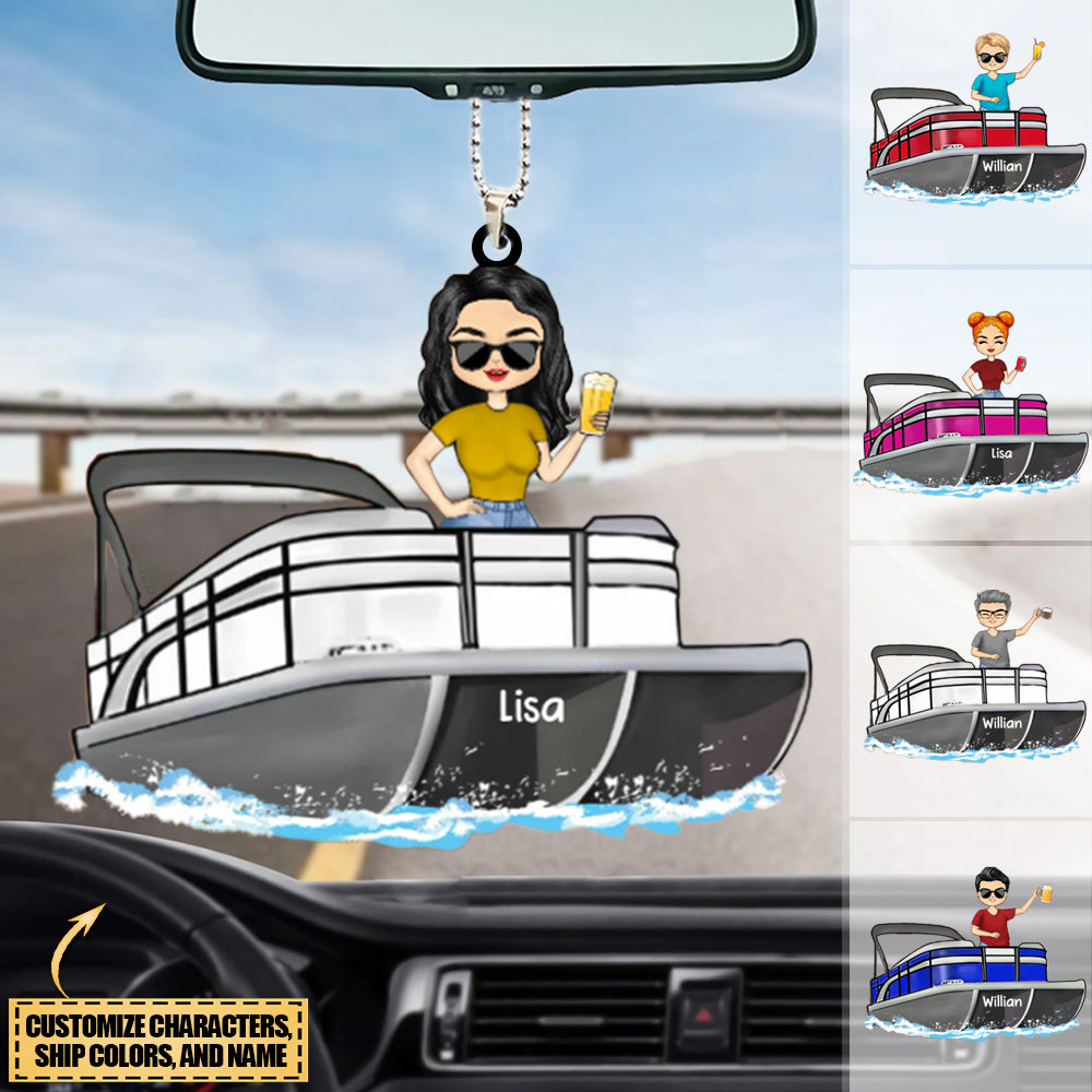 Boating Pontoon Captain - Birthday, Traveling, Cruising Gift For Pontooning Lovers, Beach Lovers, Travelers - Personalized Heart Car Hang Ornament