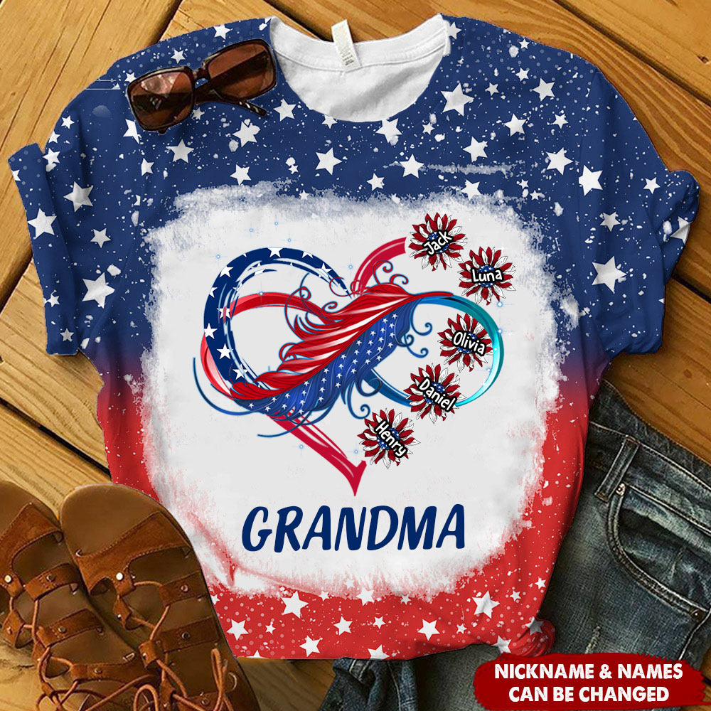 Independence Day Grandma Mom Custom Nickname Names Family Heart Infinity July 4th Gift 3d T-shirt