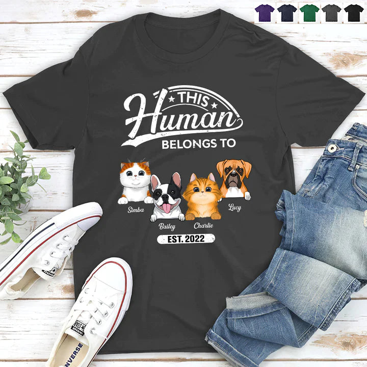 Human Belongs To Pet - Personalised Custom Unisex T-Shirt