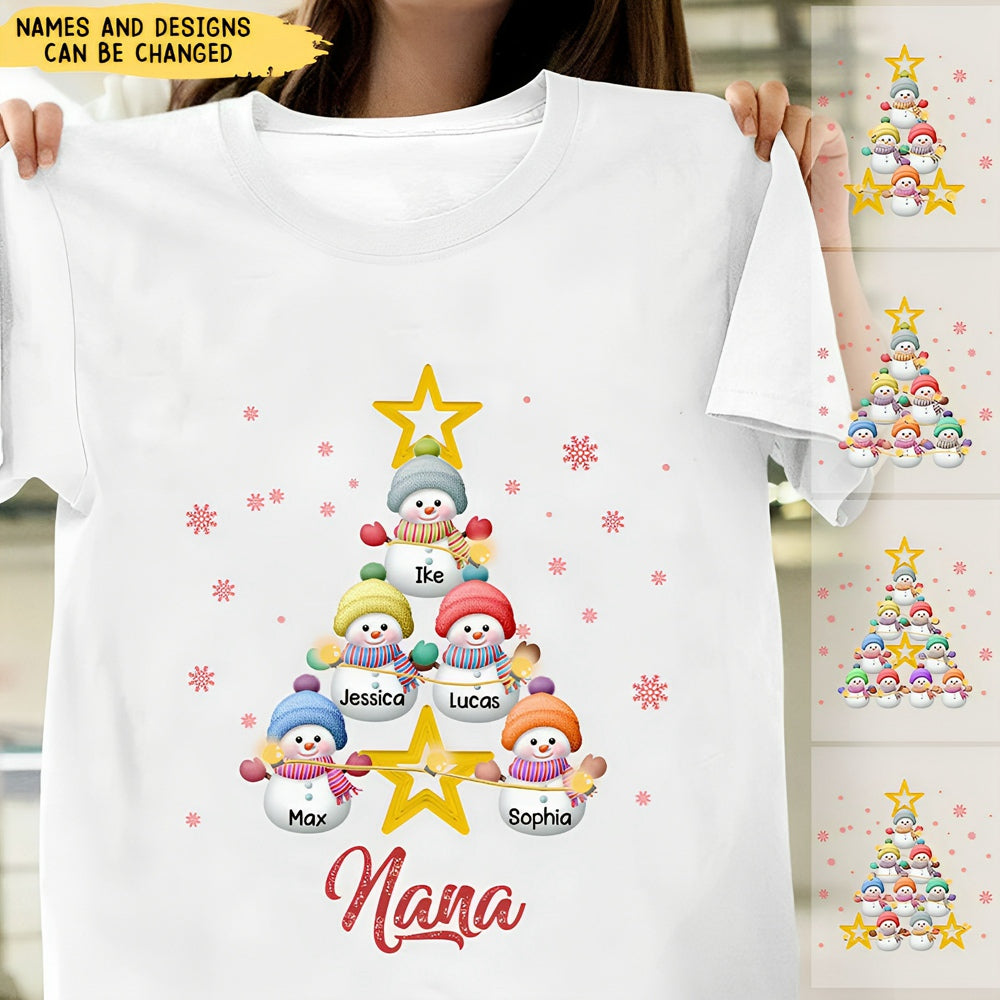 Snowman Kids Pine Tree T-Shirt For Grandma/Mom - Personalized Design