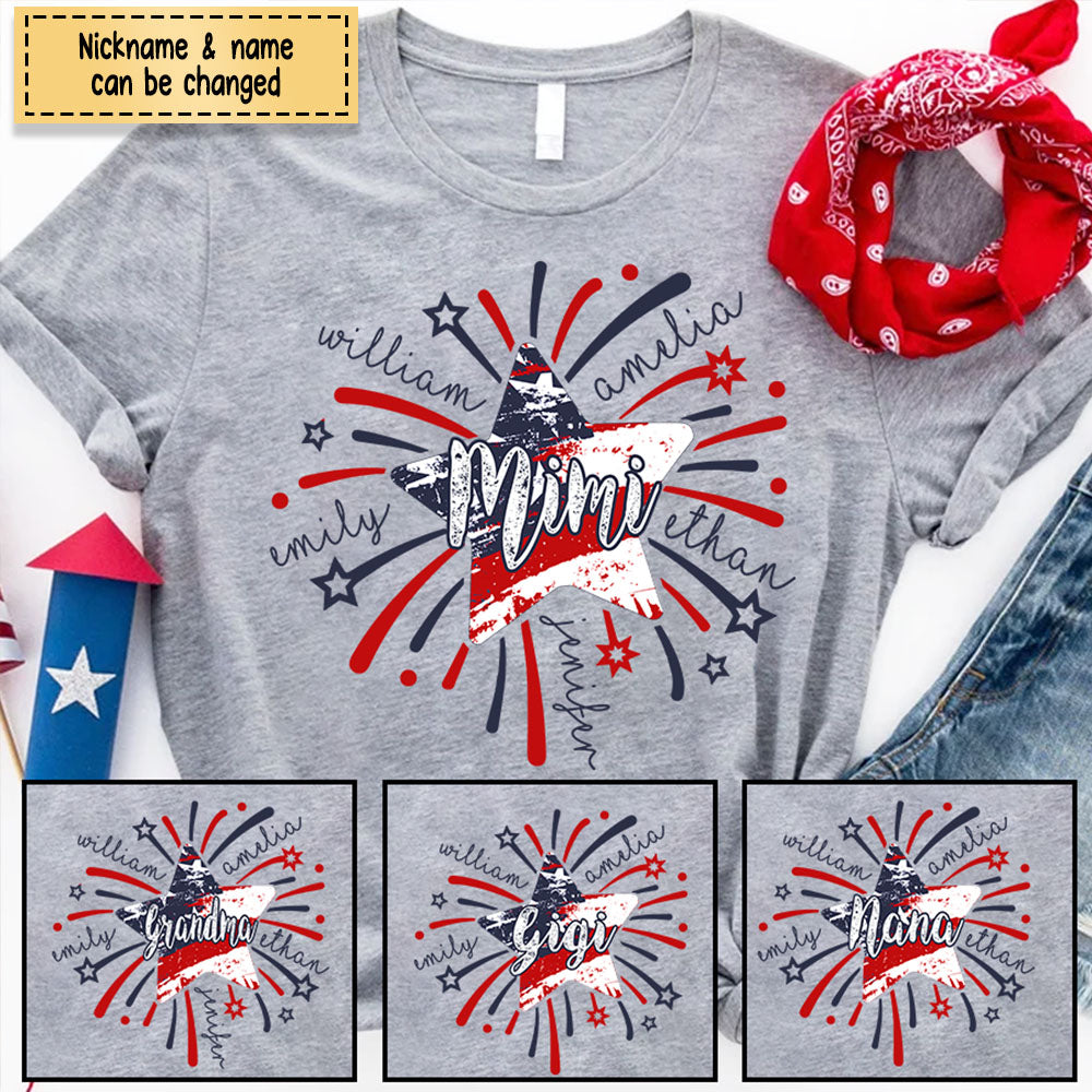 Mimi And Kids Firework America Flag Personalized T-Shirt