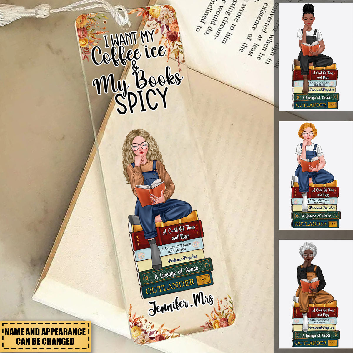 Acrylic Bookmark Gift - I want my coffee icy and My Books Spicy