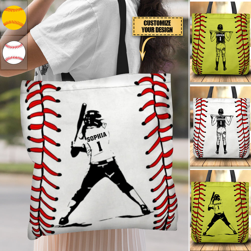 Baseball Softball Girl Sport Lover Custom Name & Number Personalized Tote bag