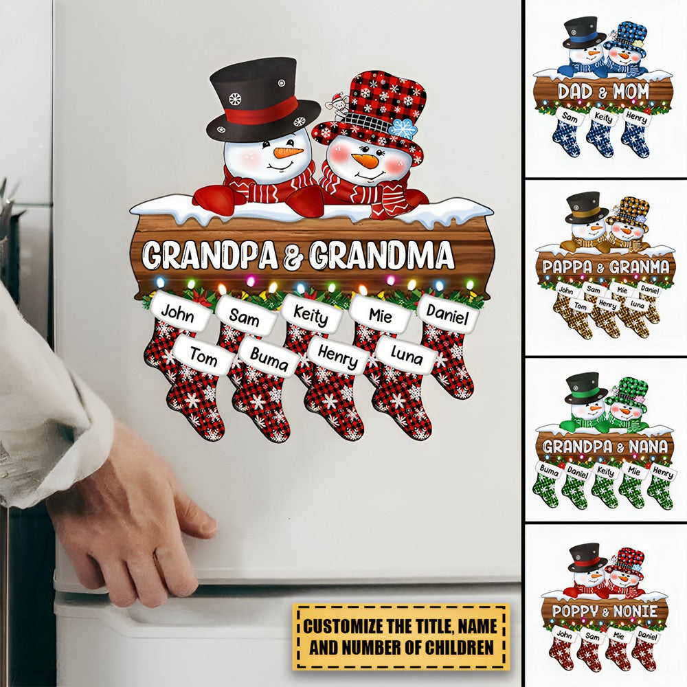 Personalized Christmas Grandpa & Grandma Couple Snowman Socks Sticker Decal