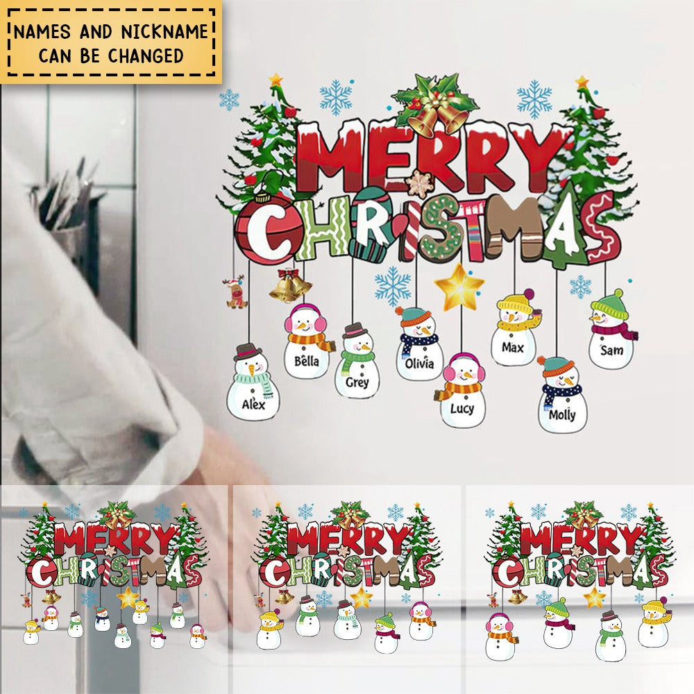 Merry Christmas Custom Snowman Kids - Personalized Decal For Grandma/Mom