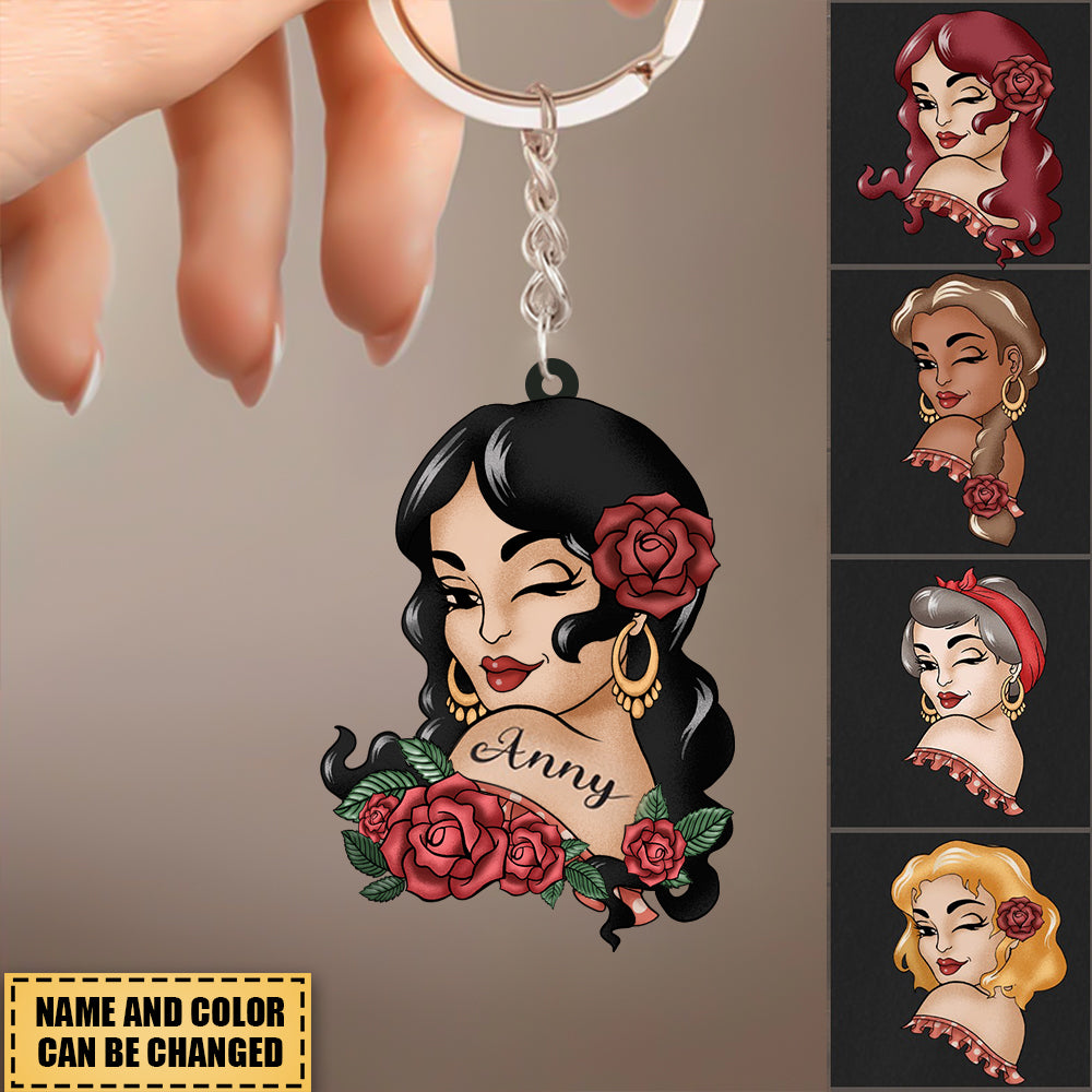 Personalized Vintage Girl Acrylic Keychain