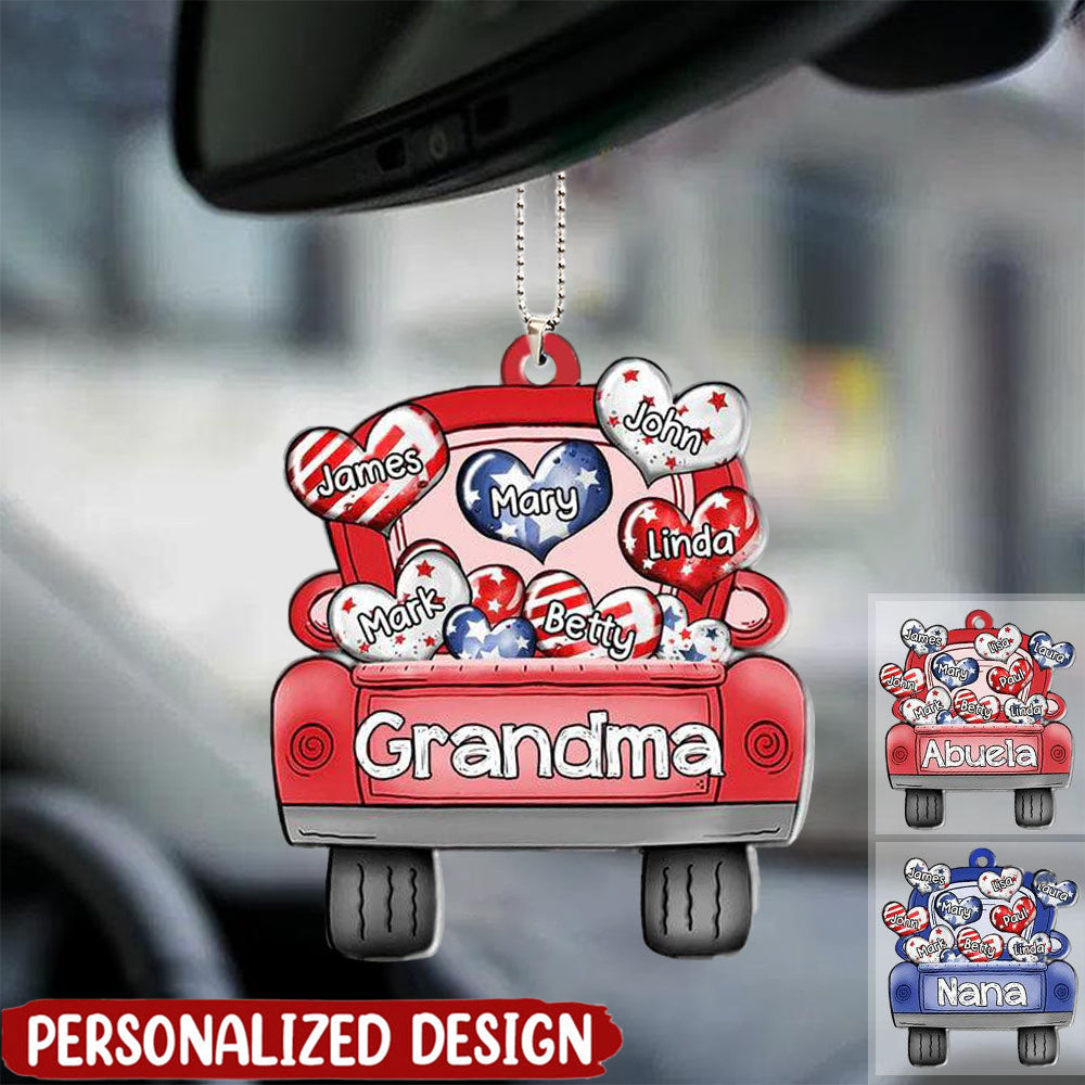 Personalized Nickname Grandma 4th of July Truck Loading Heart Car Hang Ornament