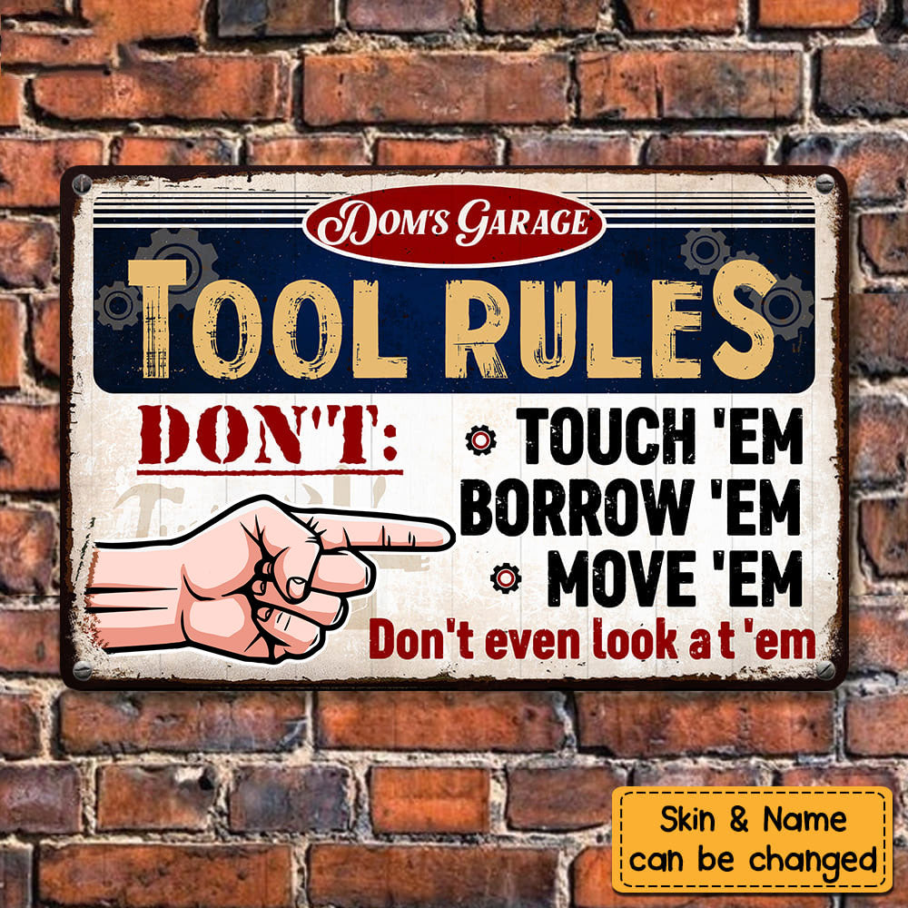 Garage Tool Rules Gift For Dad For Grandpa Metal Sign