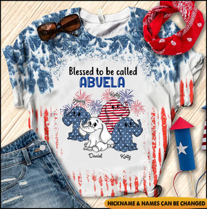 USA July 4th Grandma Mom Elephants Custom Nickname Names Independence Day Gift 3D T-Shirt