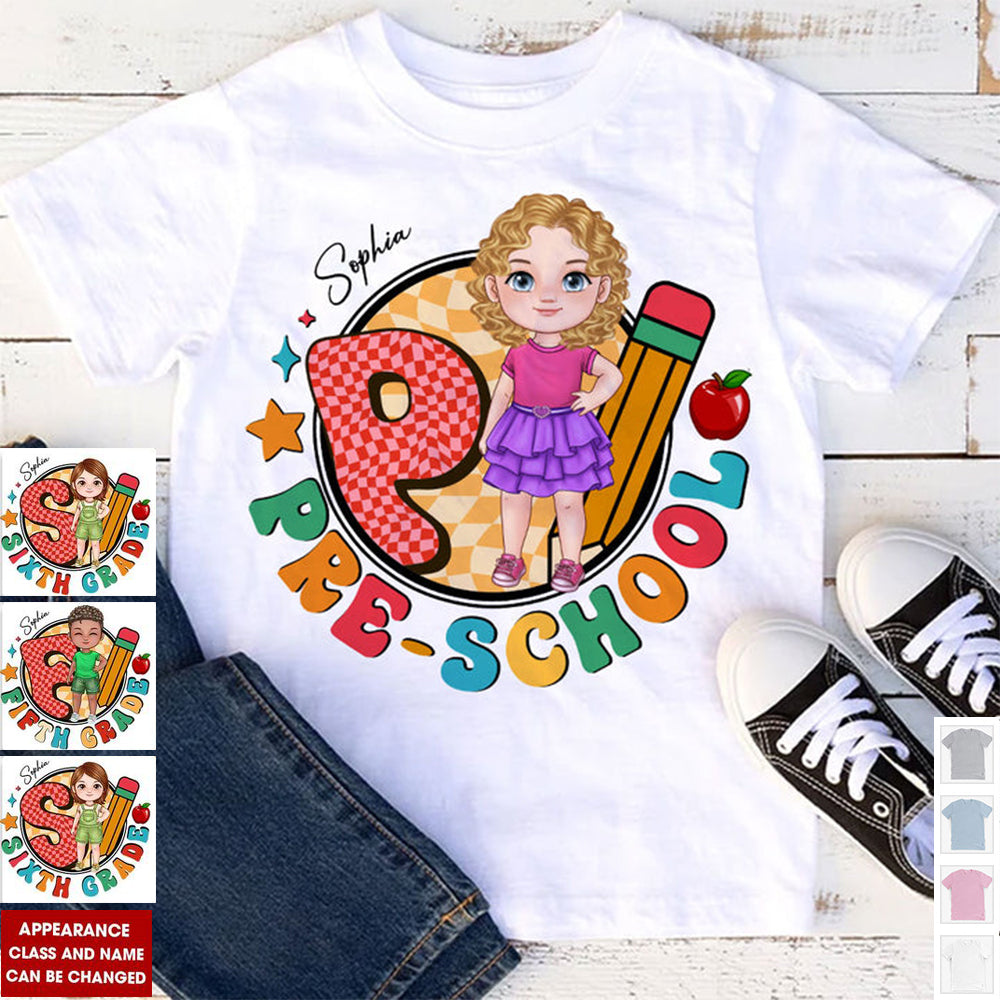 Back To School, Custom Appearance, Kid Name And Grade - Personalized T-Shirt - Gift For Family, Gift For Kids