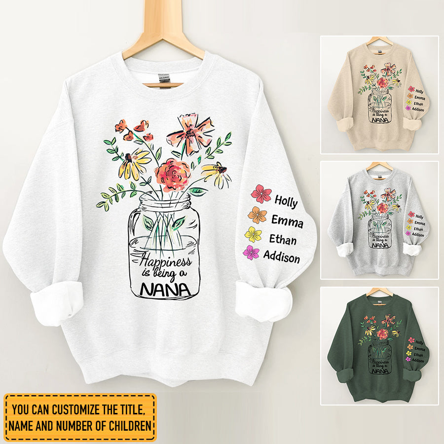 Happiness Is Being A Nana Flower Watercolor Sweatshirt