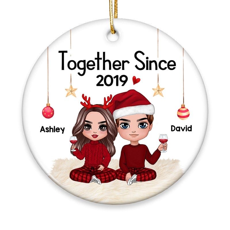 Doll Couple Sitting Christmas Gift For Him For Her Personalized Circle Ornament
