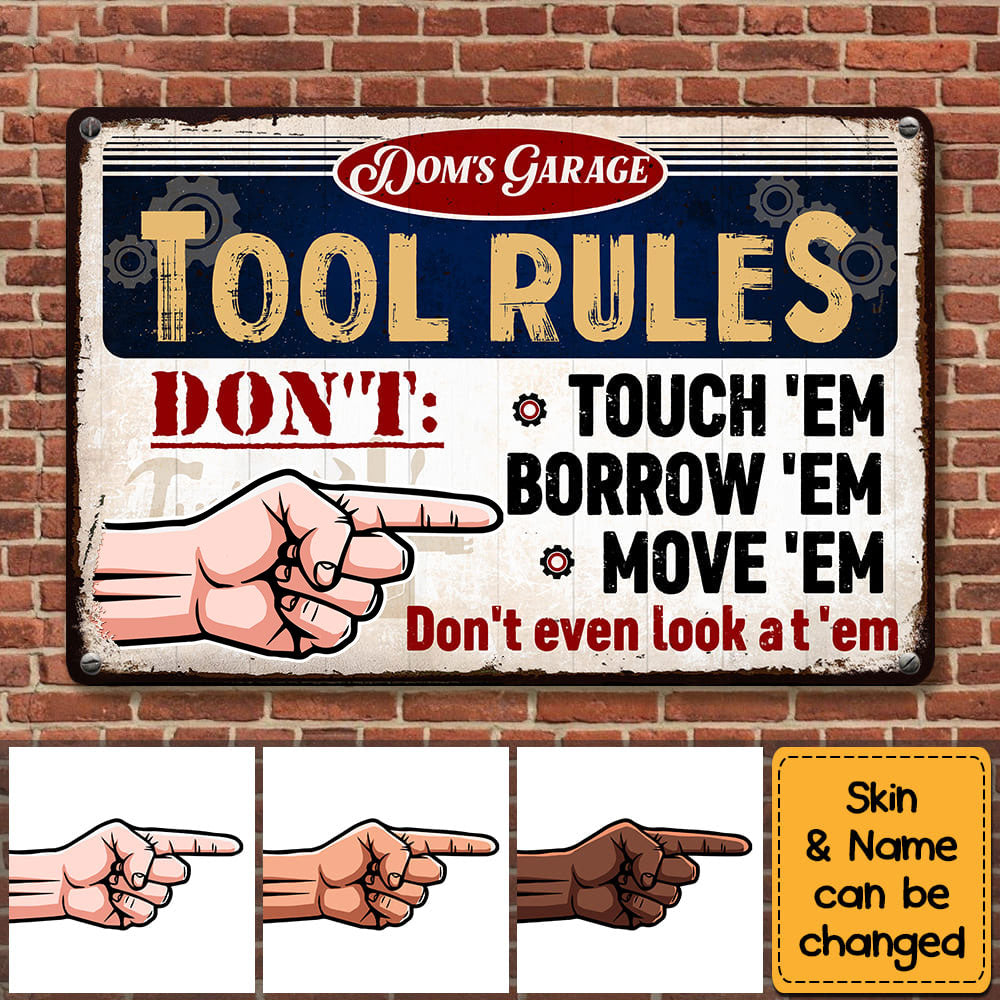 Garage Tool Rules Gift For Dad For Grandpa Metal Sign