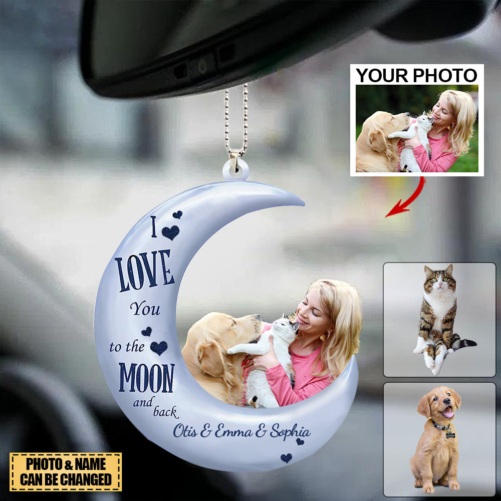 I Love You To The Moon Personalized Car Hanging Ornament - Gifts For Dog Lover-Custom Your Photo/Name