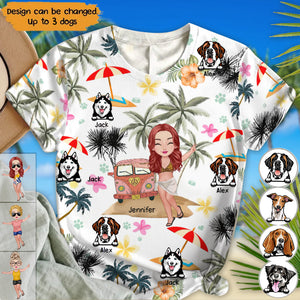 Personalized Beach Girl & Dogs T-shirt-Gift For Dog Lover