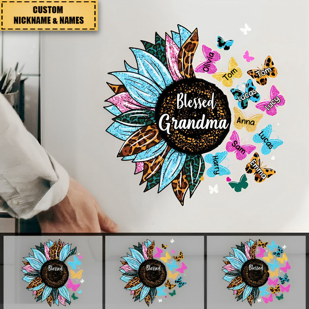 Blessed Nana/Mom Tie Dye Leopard Sparkling Sunflower Grandma/Mom Personalized Decal