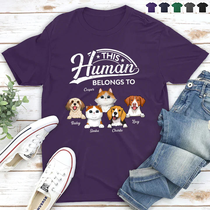 Human Belongs To Pet - Personalised Custom Unisex T-Shirt