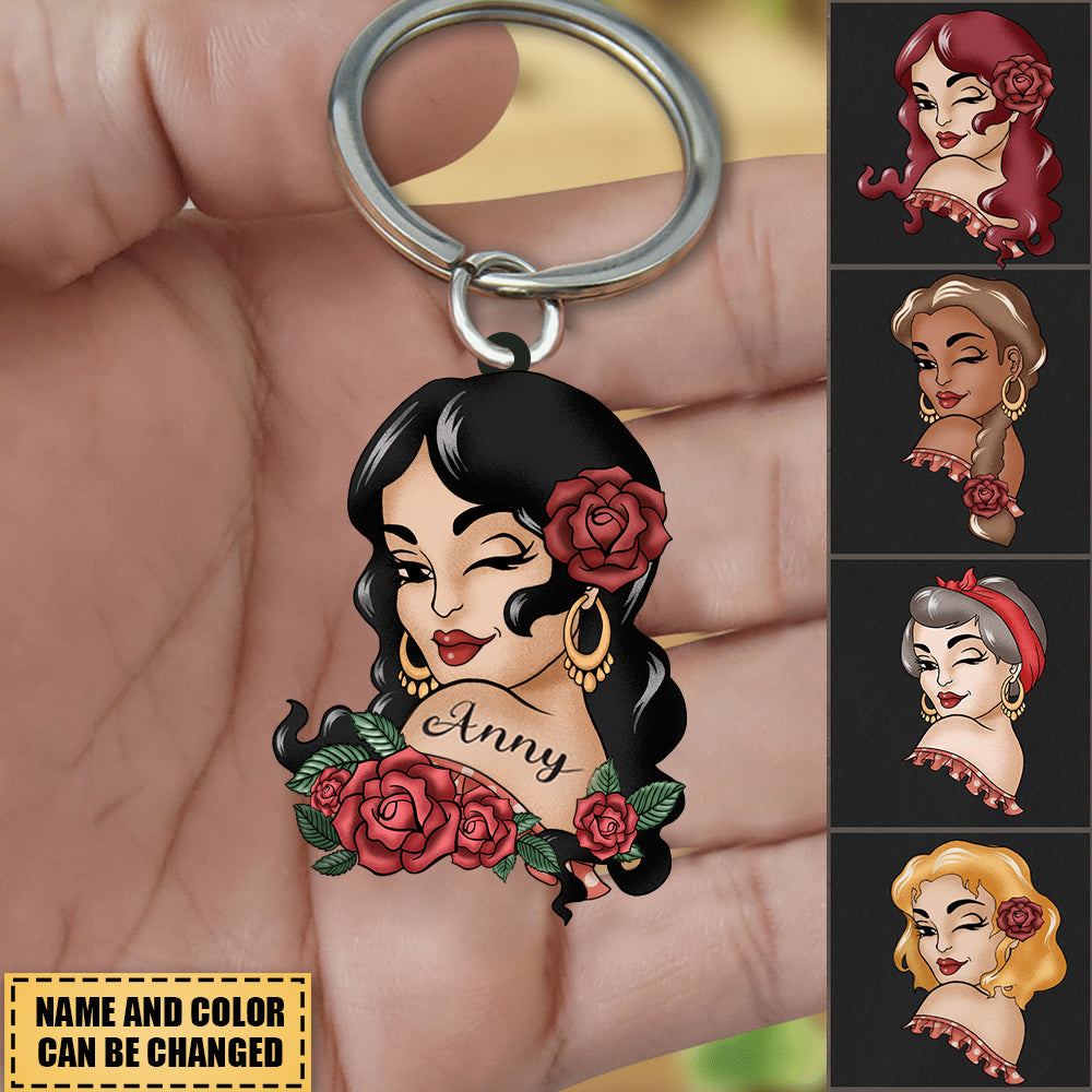 Personalized Vintage Girl Acrylic Keychain