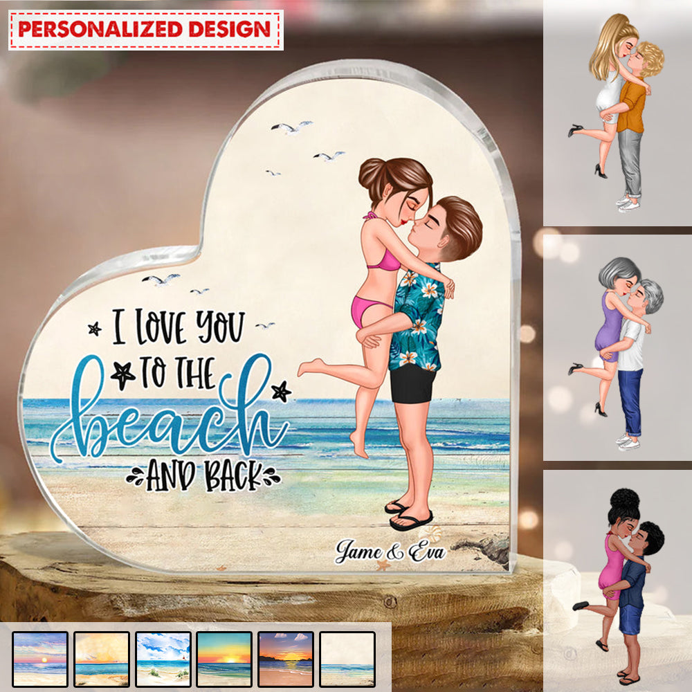 Summer Couple Kissing & Hugging, I Love You To The Beach And Back Personalized Acrylic Plaque