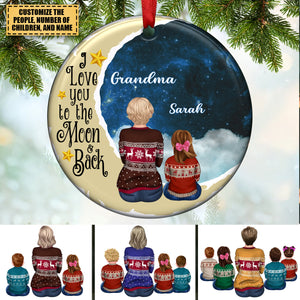 Family - Grandma Grandkids On Moon - Personalized Circle Ornament