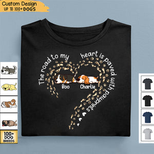 Custom Personalized Memorial Dog T Shirt - Gift Idea For Dog Lovers/Dog Owners - The Road To My Heart Is Paved With Pawprints