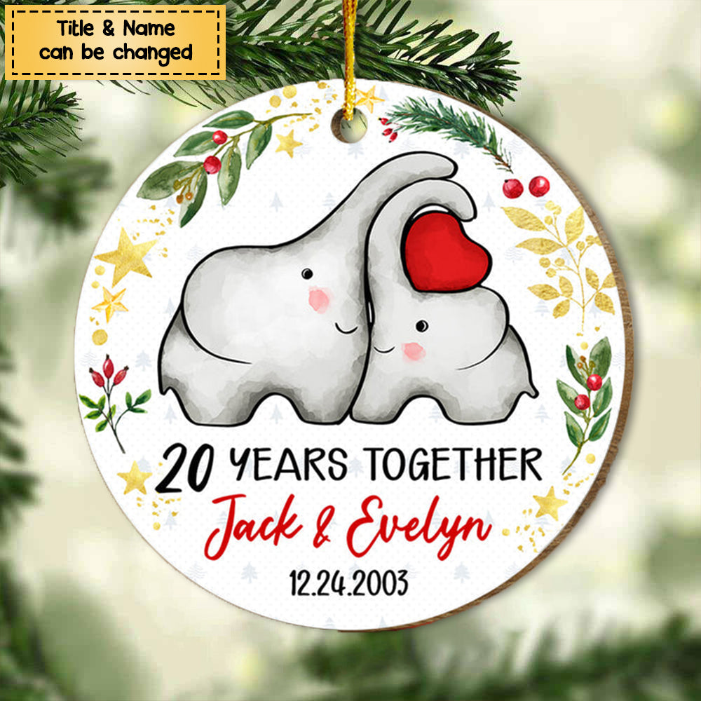 Anniversary Gift For Couple Elephant Personalized Circle Ornament