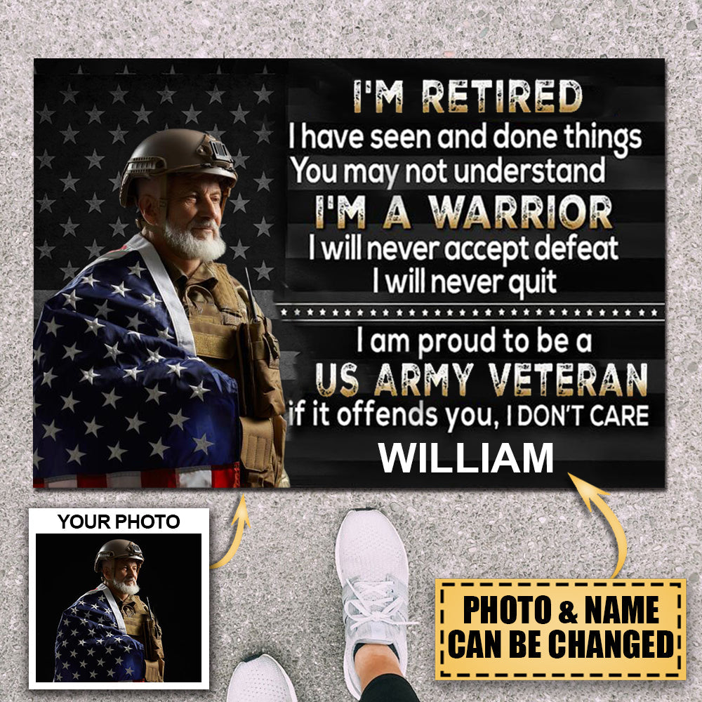 I Am A Veteran door mat with your name and photo - I am a warrior Personalized  Doormat