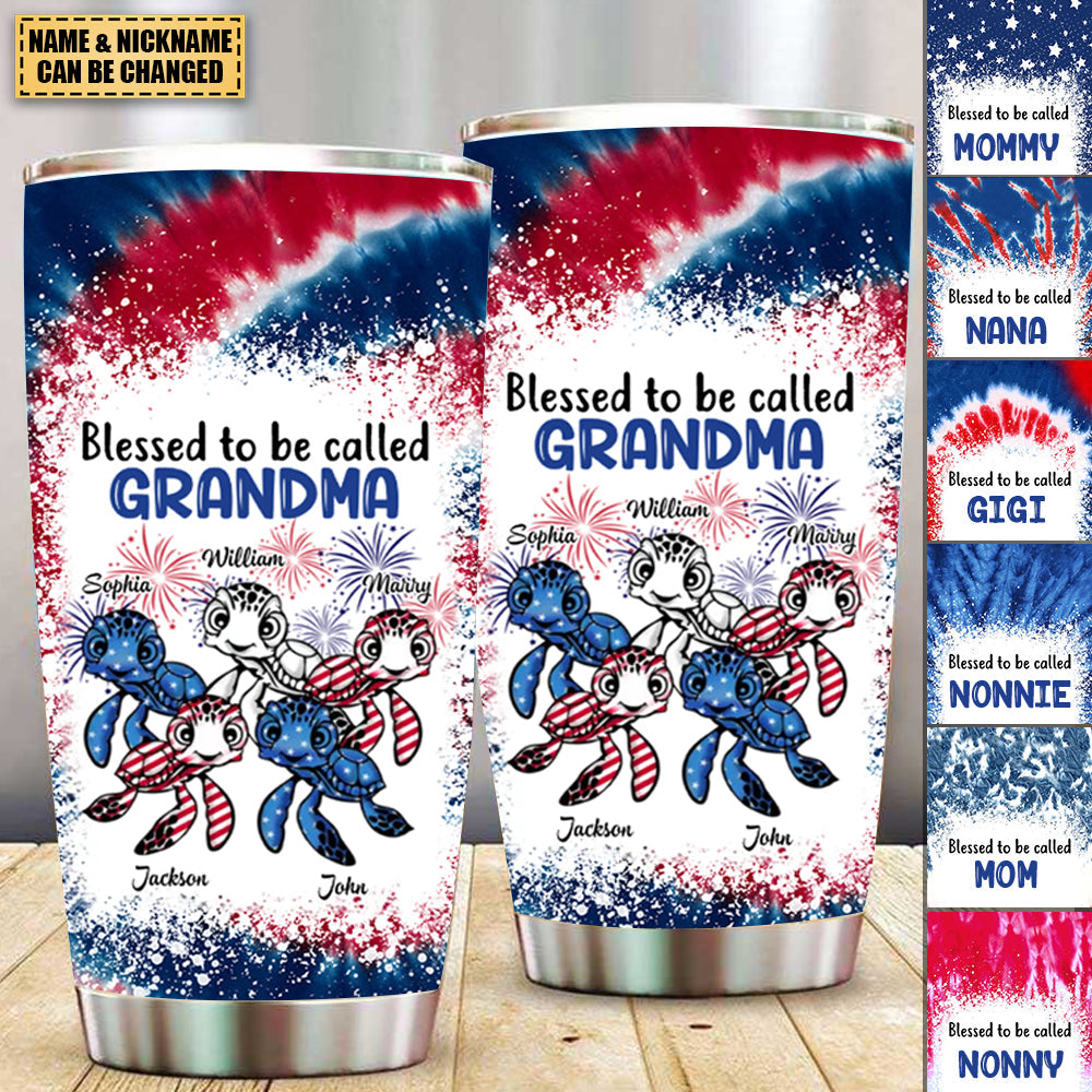 Personalized USA July 4th Grandma Mom Turtle Tumbler-Gift For Family