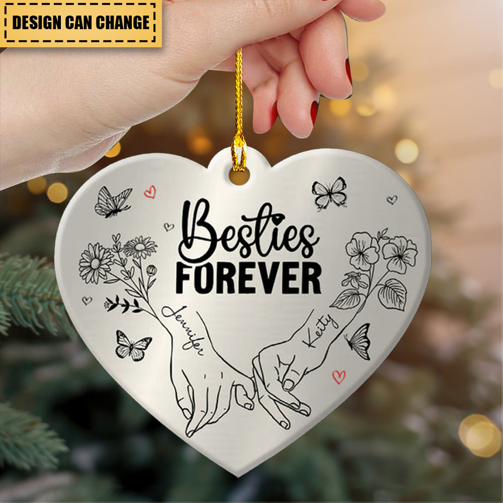 Besties Sisters Bestfriends Forever Pinky Promise Flowers Butterflies Personalized Ornament