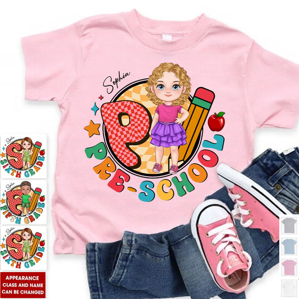 Back To School, Custom Appearance, Kid Name And Grade - Personalized T-Shirt - Gift For Family, Gift For Kids