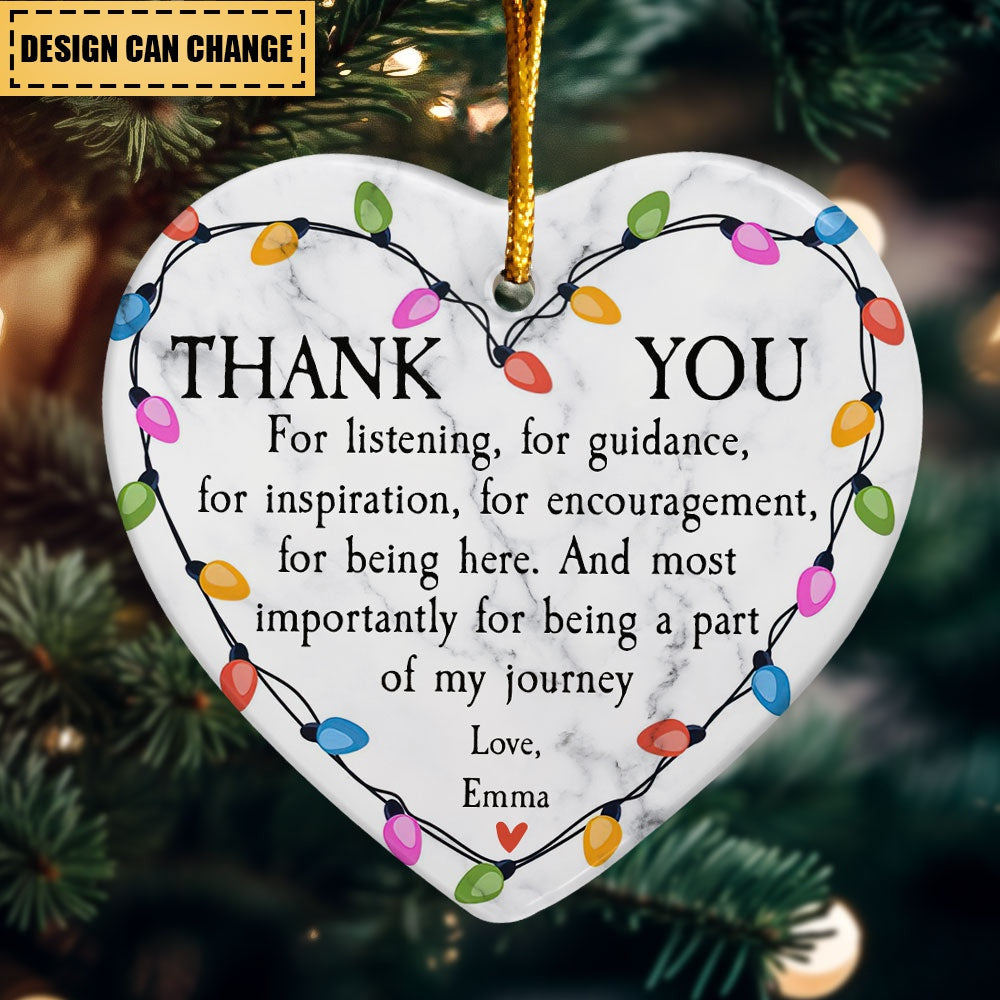 Thank You For Being A Part Of My Journey - Personalized Heart Shaped Ceramic Ornament