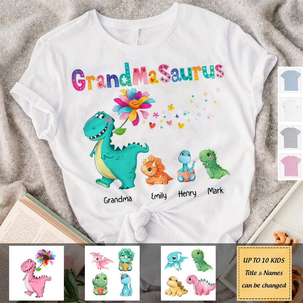 Personalized Grandmasaurus Colorful Flower T Shirt