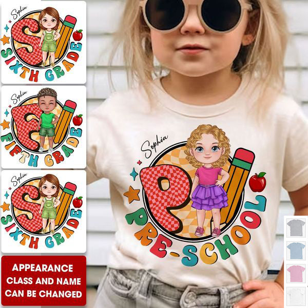 Back To School, Custom Appearance, Kid Name And Grade - Personalized T-Shirt - Gift For Family, Gift For Kids