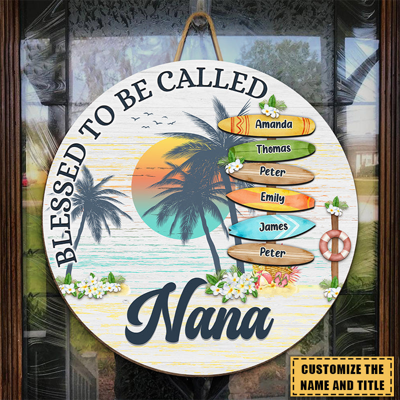 Blessed To Be Called Grandma - Family Personalized Custom Shaped Home Decor Wood Sign - Summer Vacation, House Warming Gift For Grandma