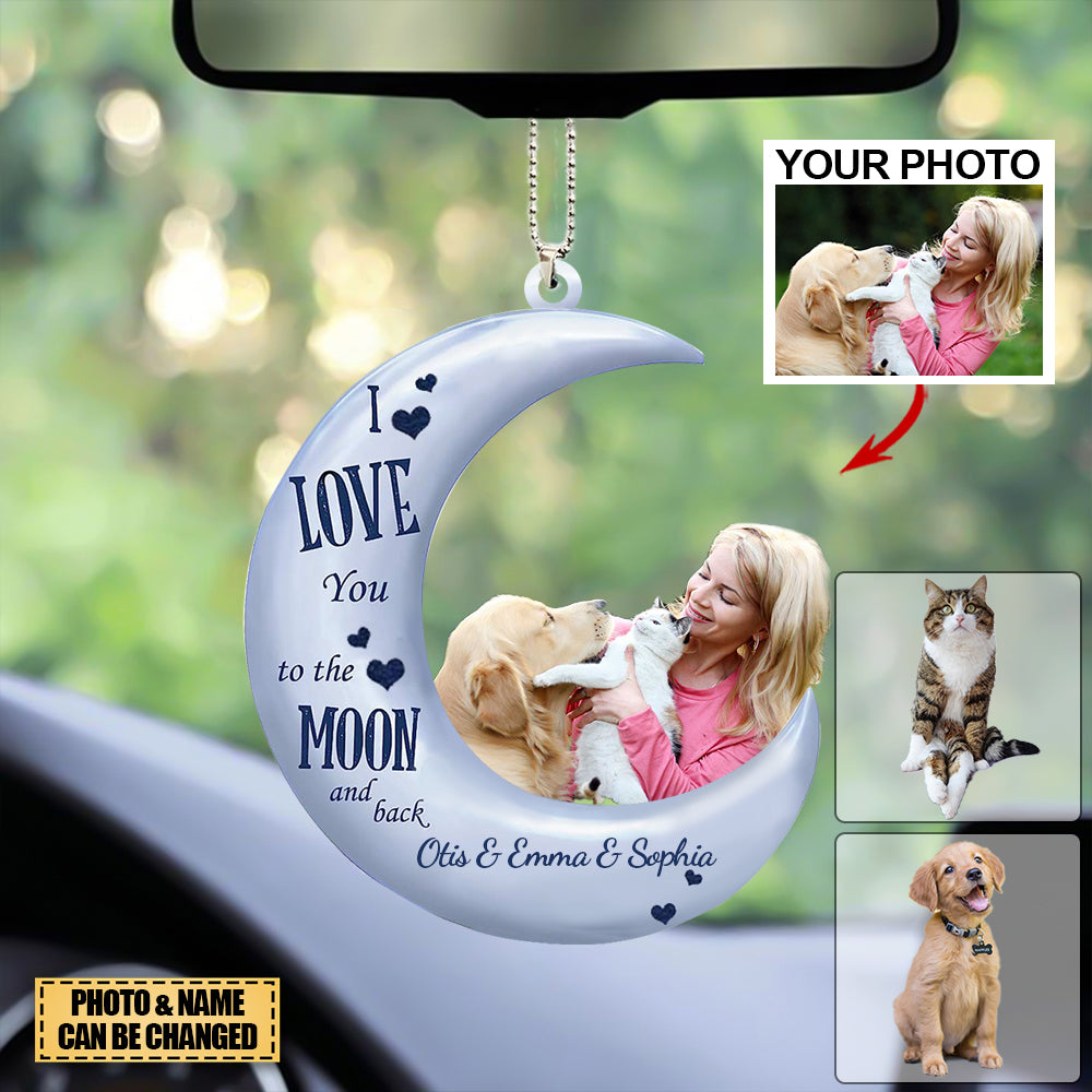 I Love You To The Moon Personalized Car Hanging Ornament - Gifts For Dog Lover-Custom Your Photo/Name