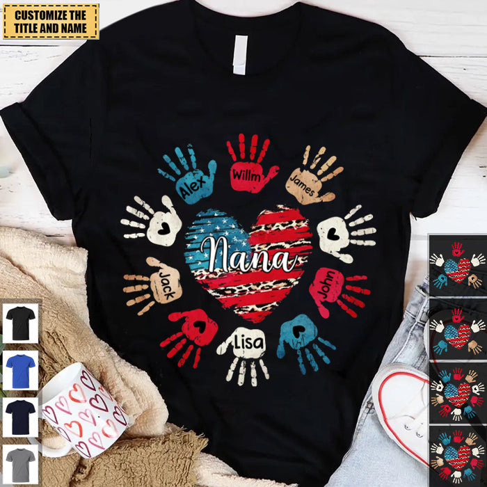 Grandma and Grandkids Heart and Hands - Gift For 4th Of July - Personalized Unisex T-Shirt
