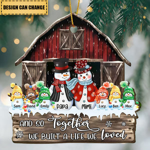 Christmas Family Snowman Grandpa&Grandma Dad&Mom Kid At Red Barn, Together We Make A Family Personalized Ornament