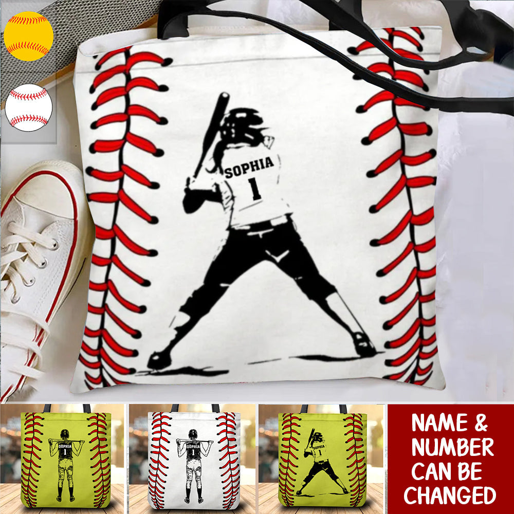 Baseball Softball Girl Sport Lover Custom Name & Number Personalized Tote bag