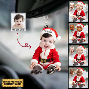 Personalized Custom Baby Cute Photo On Santa Claus Car Hanging Ornament