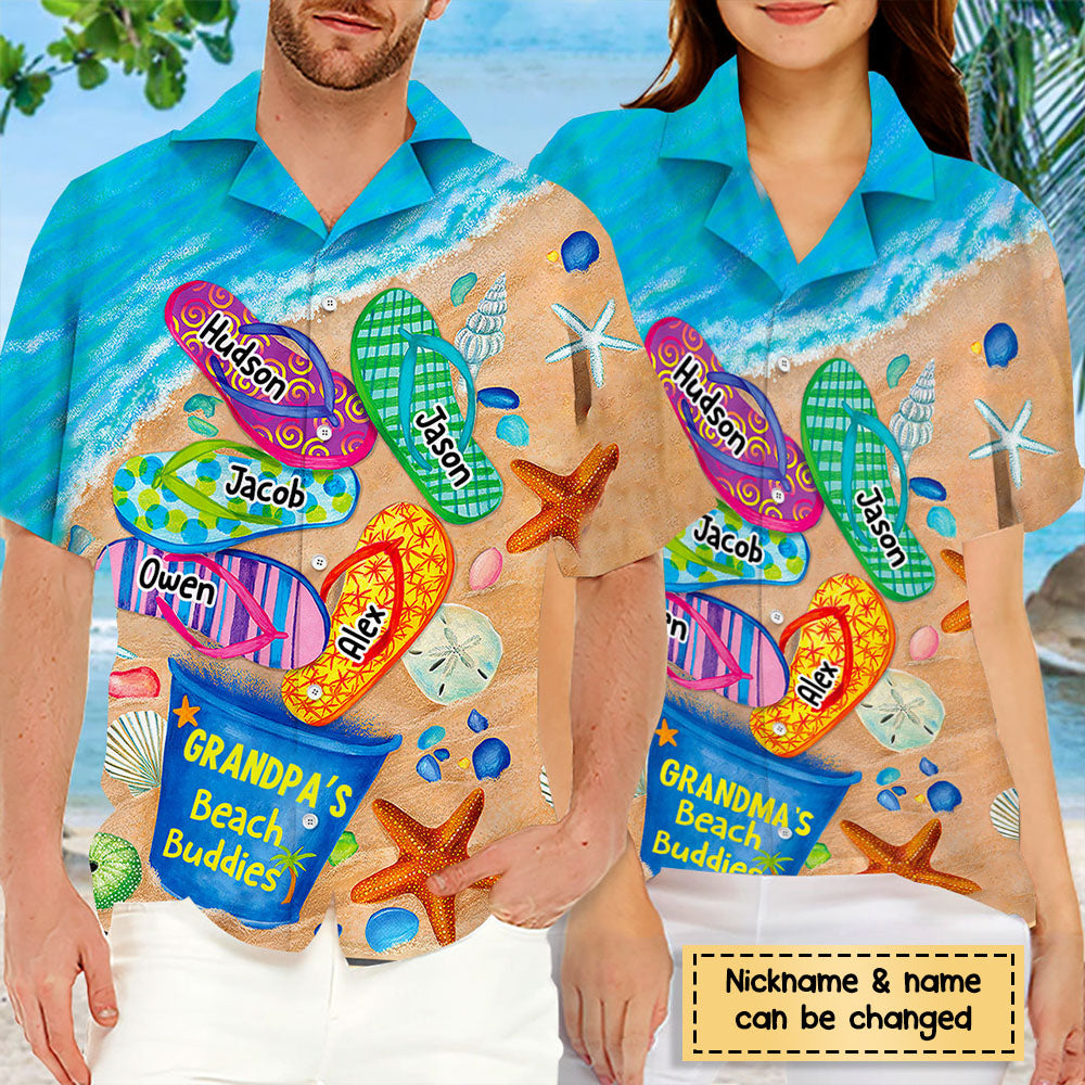 Nana's Beach Buddies Summer Flip Flop Personalized Hawaiian Shirt Perfect Gift for Grandmas Moms Aunties HTN10MAY23CT2