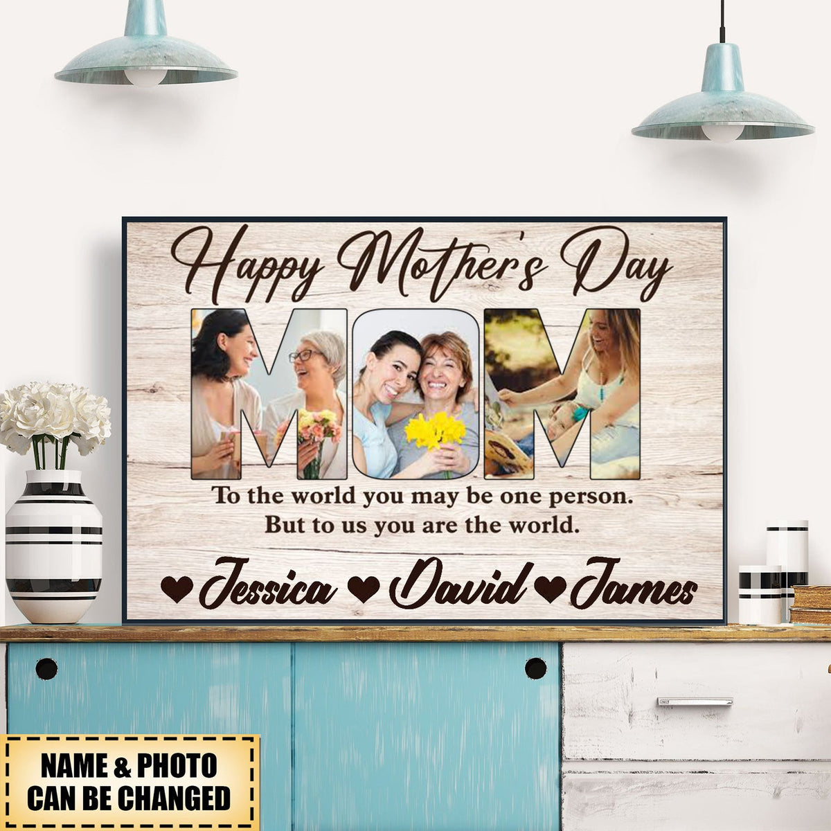 Happy Mother's Day Upload Photo Gift, To Us You Are The World Personalized Poster