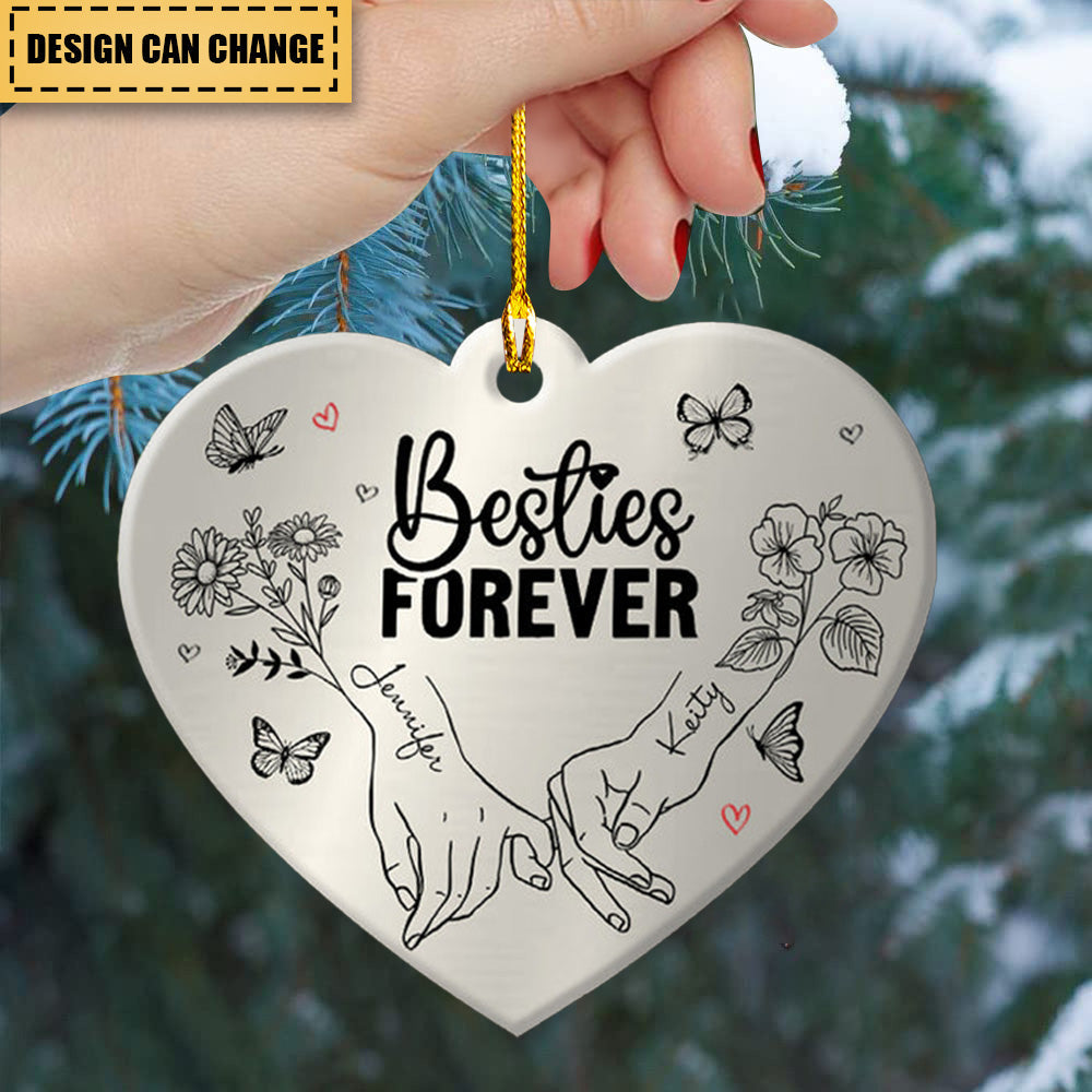 Besties Sisters Bestfriends Forever Pinky Promise Flowers Butterflies Personalized Ornament