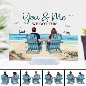 Back View Couple Sitting Beach Landscape Personalized Acrylic Plaque - Gift For Couple