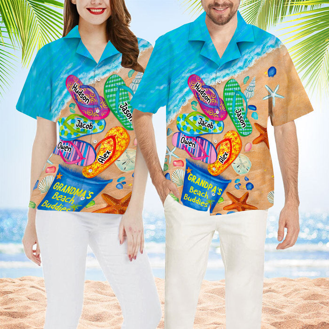 Nana's Beach Buddies Summer Flip Flop Personalized Hawaiian Shirt Perfect Gift for Grandmas Moms Aunties HTN10MAY23CT2
